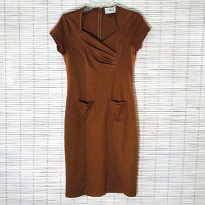 MARY McFadden Collection 4 Brown Stretch Knit Sweetheart V Neck EUC Dress